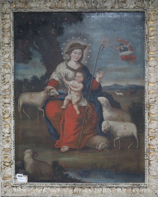 Spanish School (19th century), Madonna and Child with sheep, 60 x 48cm